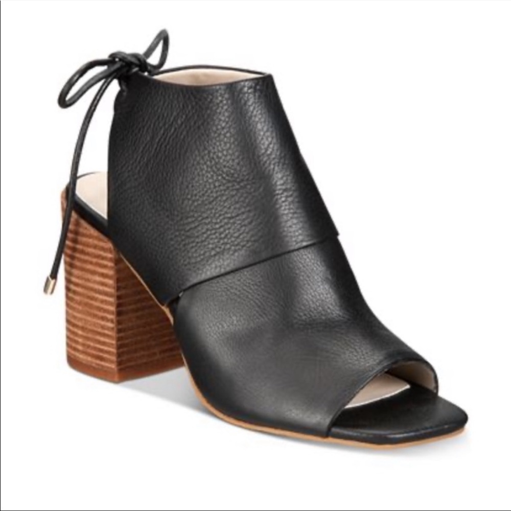 KENNETH COLE Black Leather Katarina Open Toe Chunky Sandal Heels Sz 9 - Picture 2 of 13